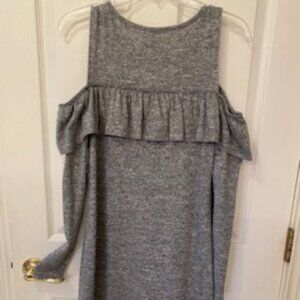 NWT Heathered Gray XS ANA Ruffle Sleeve Cold Shoulder Knit Sweater Mini Dress